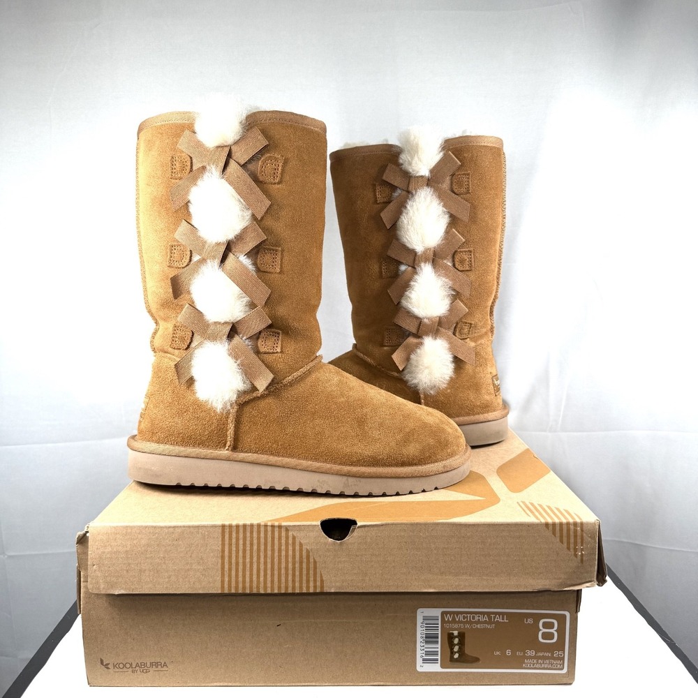 KOOLABURRA BY UGG Victoria Tall Chestnut Soft Suede FauxFur Boots / Size Women 8